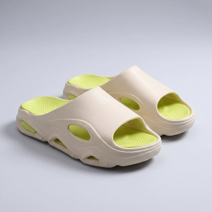 Pair of cream-and-green FORCIANO VECTOR EVA sandals in a front-angle product view, designed as height increasing shoes.