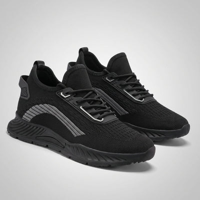 Pair of FORCIANO VISCONTI black height increasing sneakers with air mesh uppers shown together from a front three-quarter angle.