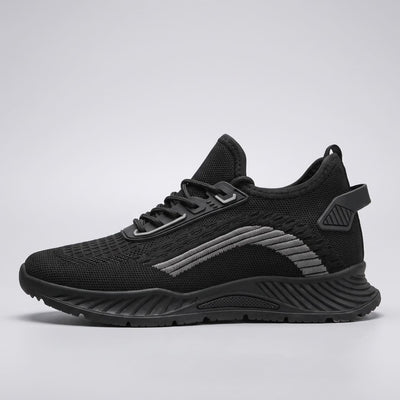 FORCIANO VISCONTI black height increasing sneakers in side profile showing the air mesh upper, lace-up design and contrasting side detail.