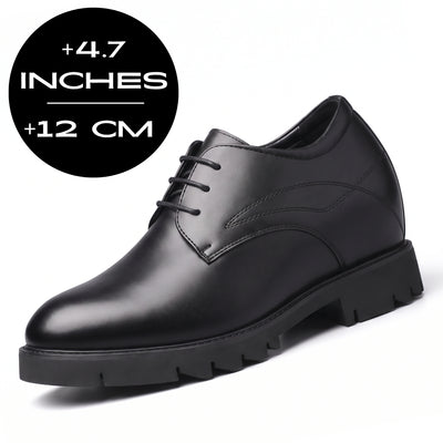 FORCIANO WINDSOR black Height-Increasing Shoes shown from a front three-quarter angle with perforated leather detailing and a 12 cm / 4.7" height graphic.