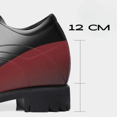FORCIANO WINDSOR black Height-Increasing Shoes shown in a side heel detail with a 12 cm height graphic and highlighted elevation area.