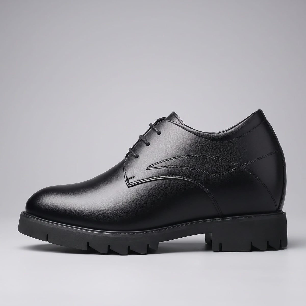 FORCIANO WINDSOR black Height-Increasing Shoes shown in a full side profile with a smooth leather upper, lace closure and raised heel construction.