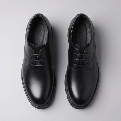 FORCIANO WINDSOR black Height-Increasing Shoes shown as a leather pair from the top view with rounded toes, laces and interior openings visible.