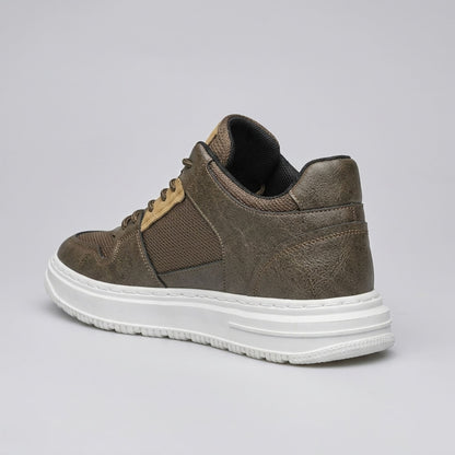 FORCIANO ZENITH brown sneaker with breathable air mesh upper shown from a rear three-quarter angle with the white sole visible.