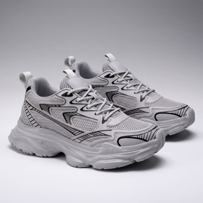 FORCIANO ZEPHYRA Breathable Mesh Sneakers for Women in Gray, shown as a pair from a front three-quarter angle with black graphic accents.