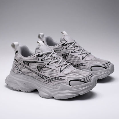 FORCIANO ZEPHYRA Breathable Mesh Sneakers for Women in Gray, shown as a pair from a front three-quarter angle with black graphic accents.