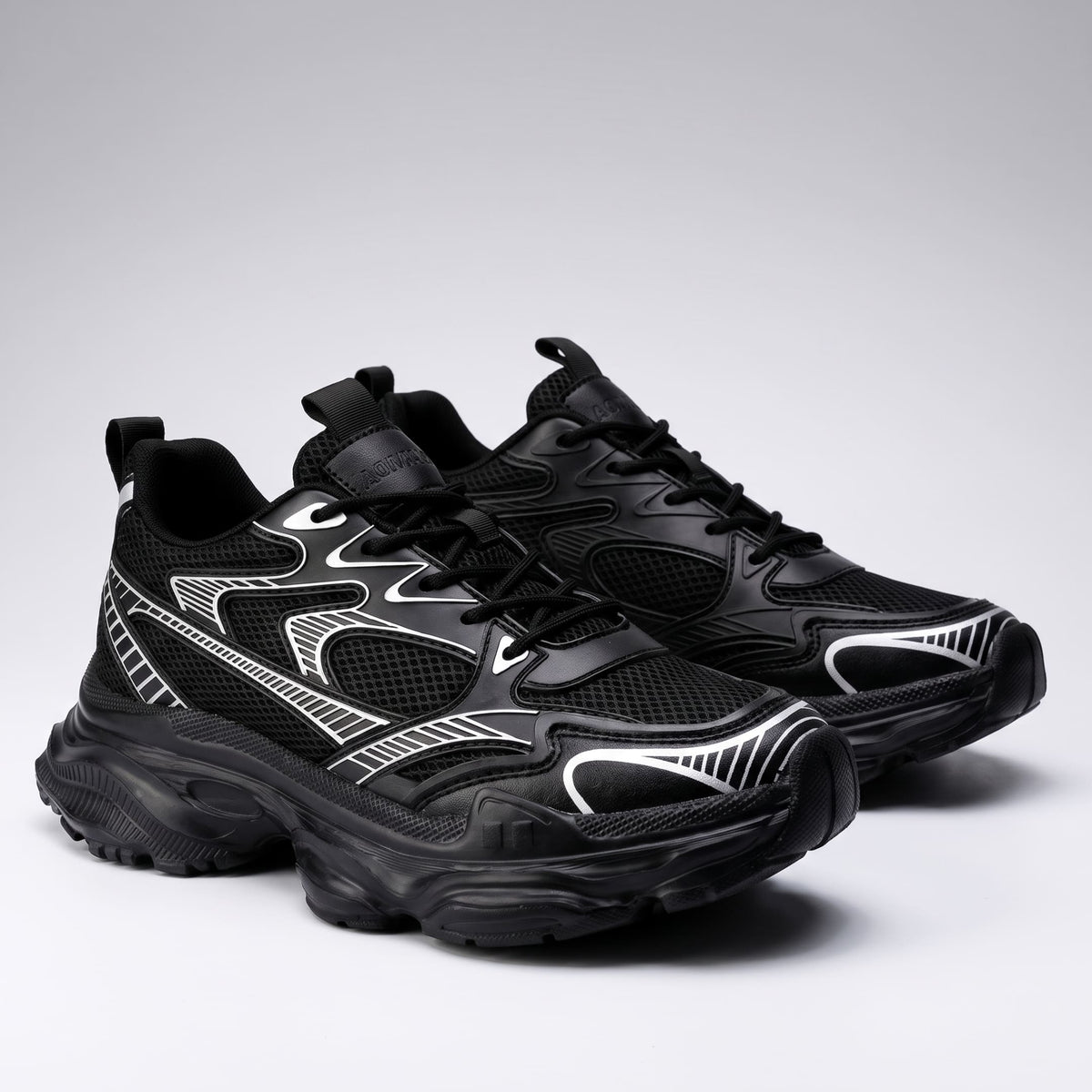 FORCIANO ZEPHYRA Black Height Increasing Sneakers for Women shown as a pair from a front three-quarter angle with breathable mesh uppers.