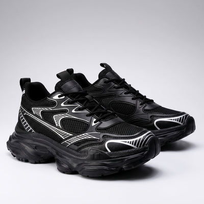 FORCIANO ZEPHYRA Black Height Increasing Sneakers for Women shown as a pair from a front three-quarter angle with breathable mesh uppers.