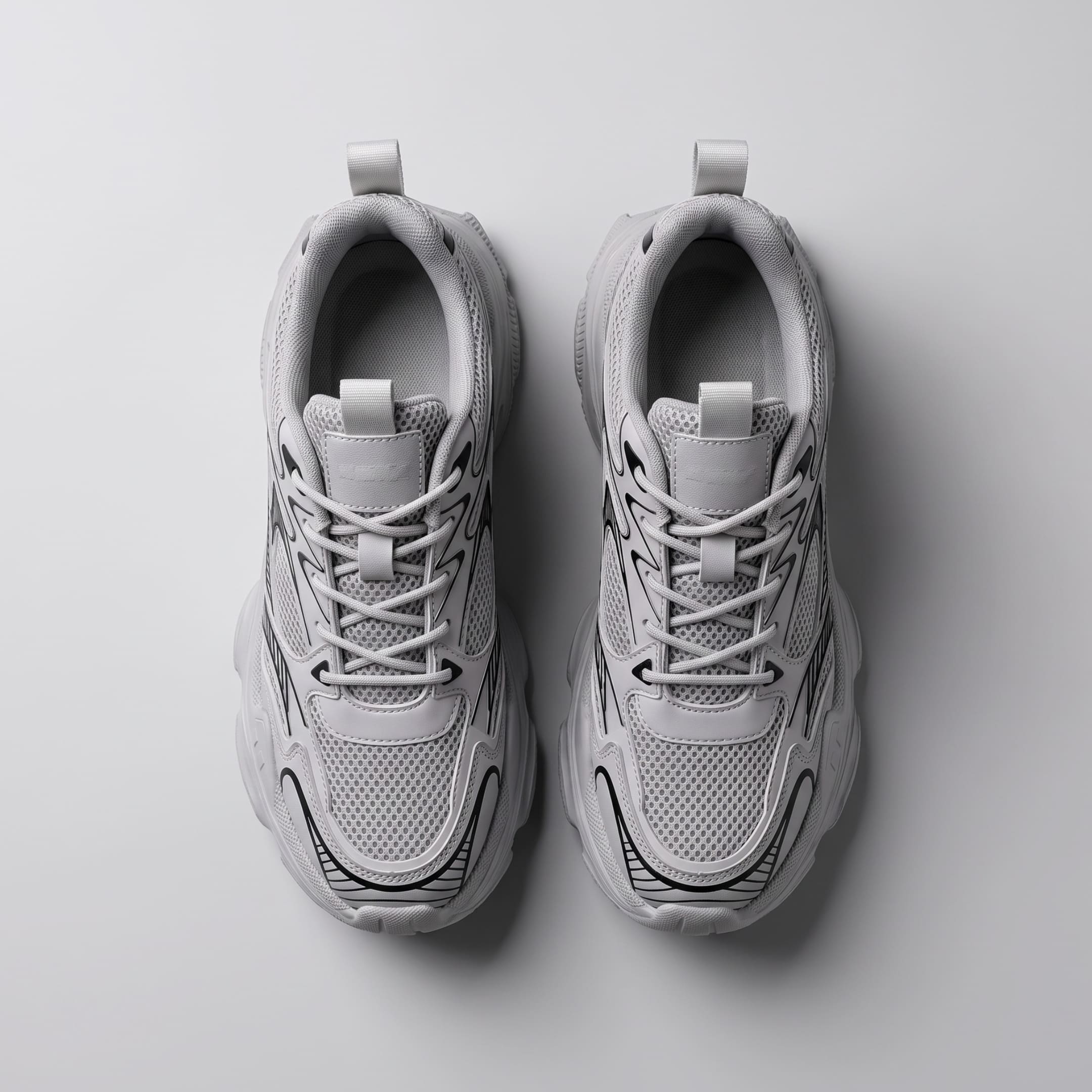 FORCIANO ZEPHYRA Gray Height Increasing Sneakers for Women shown in a top-view pair with breathable mesh, laces and black graphic accents.