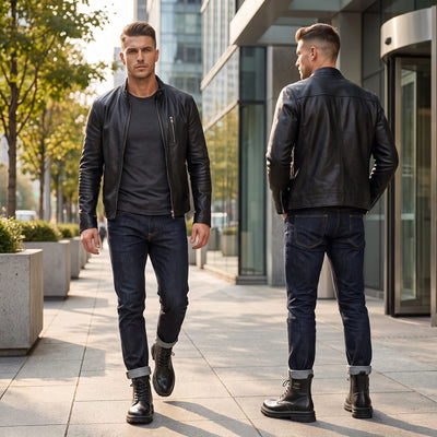 FRONTLINE boots-that make you taller for men shown from front and back