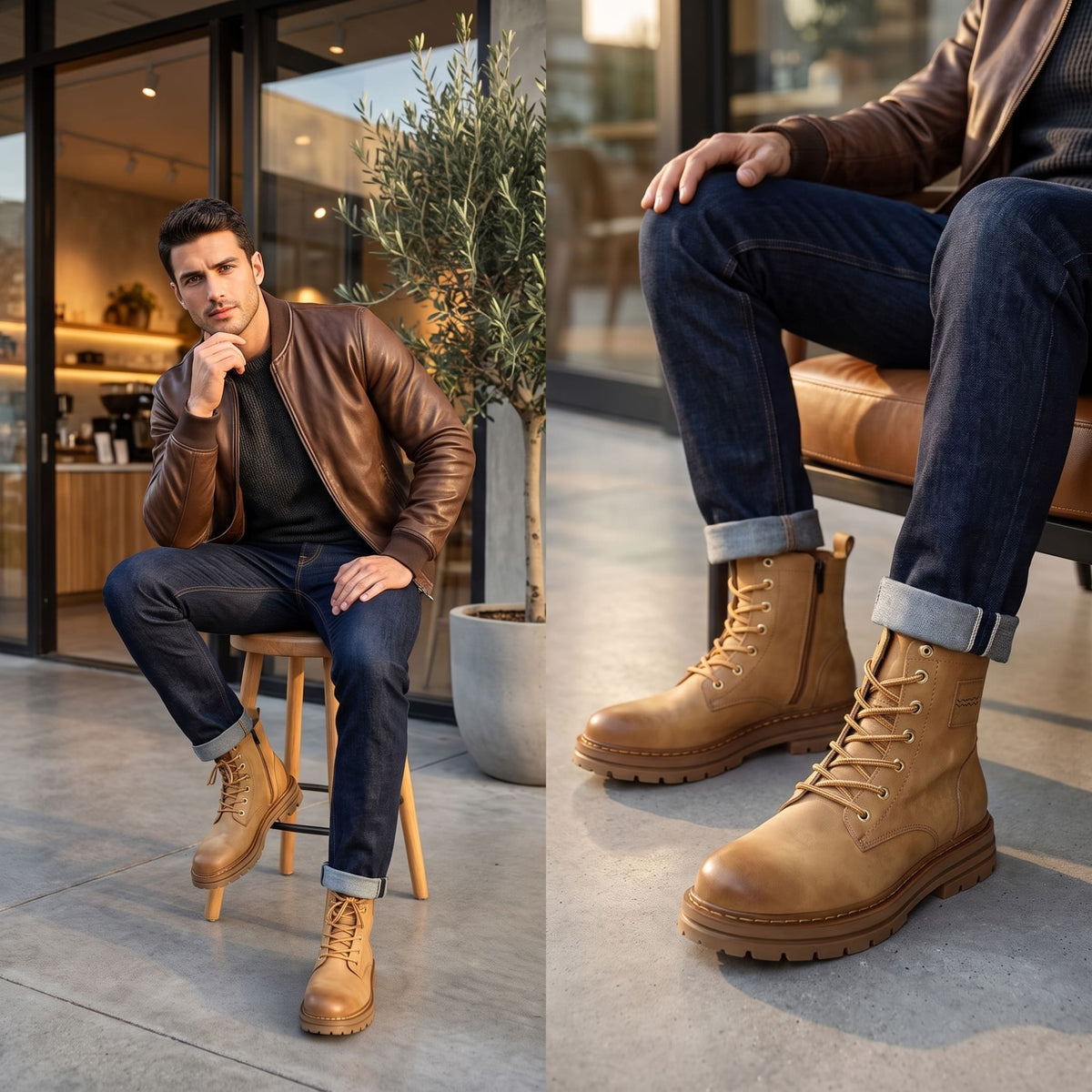 FRONTLINE men's boots that make you taller styled with jeans for casual wear