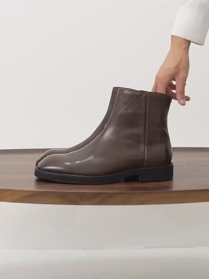 FORCIANO BELLANO brown Elevator Boots in genuine leather shown in a product demonstration video with side, outsole, handling, and on-foot views.