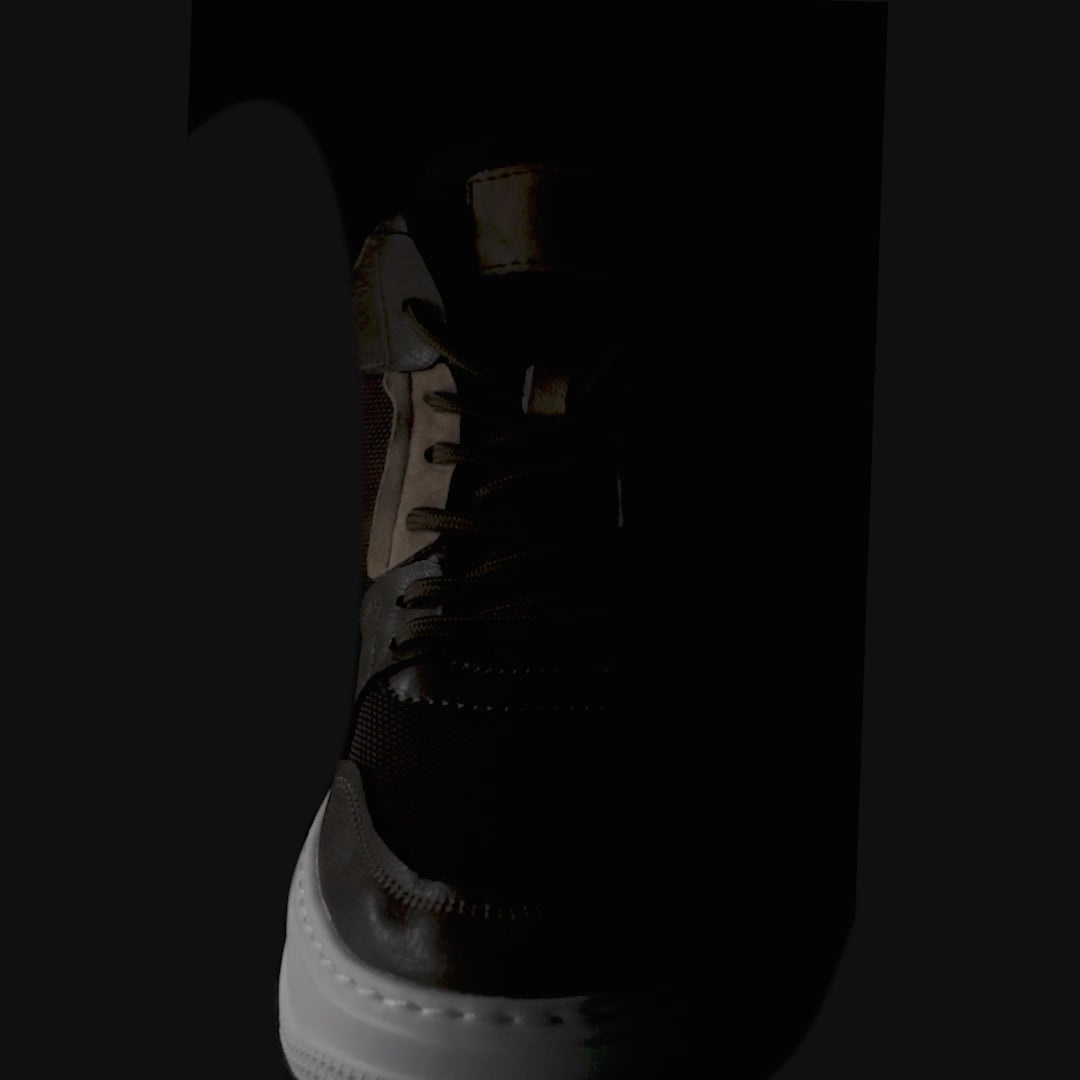 FORCIANO ZENITH brown sneakers that make you taller shown in a product video highlighting the breathable air mesh upper, laces and white sole details.